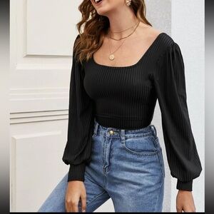 SHEIN Frenchy Scoop Neck Bishop Sleeve Tee